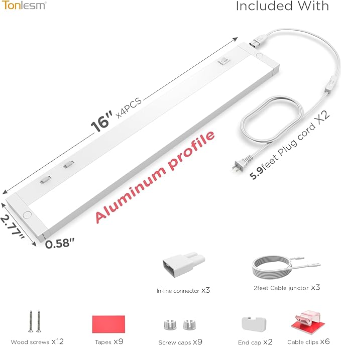 16 Inch Under Cabinet Lighting Plug in, 9W 120V 3 Color 3000K/4000K/5000K - Image 9