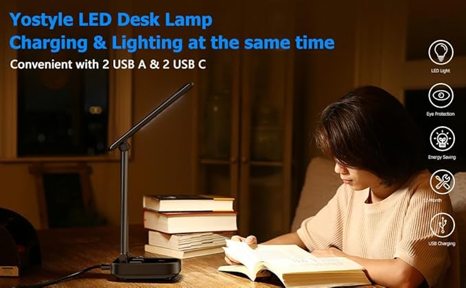 Yostyle LED Desk Lamp with 4 USB Charging Ports and 2 AC Outlets, 5ft Extension - Image 9