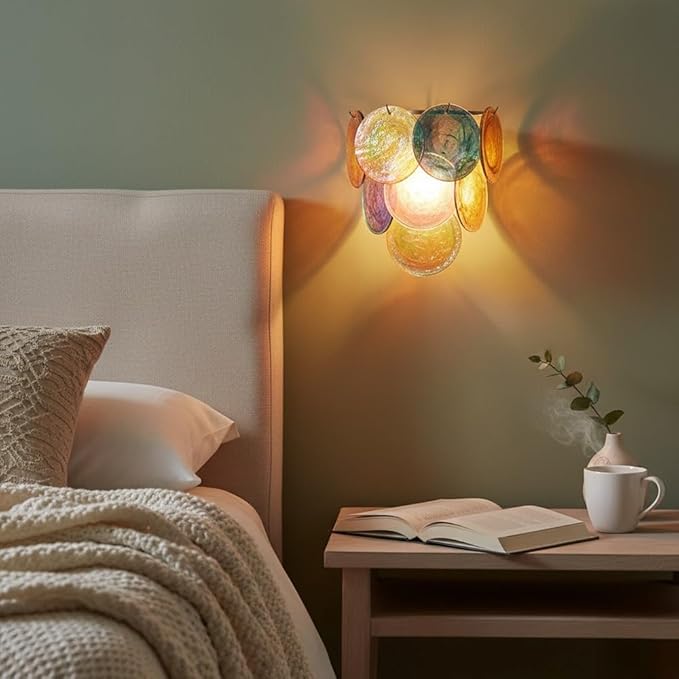 Modern Artistic Wall Sconce, Iridescent Layered Glass Disc Wall Lamp, Unique - Image 2