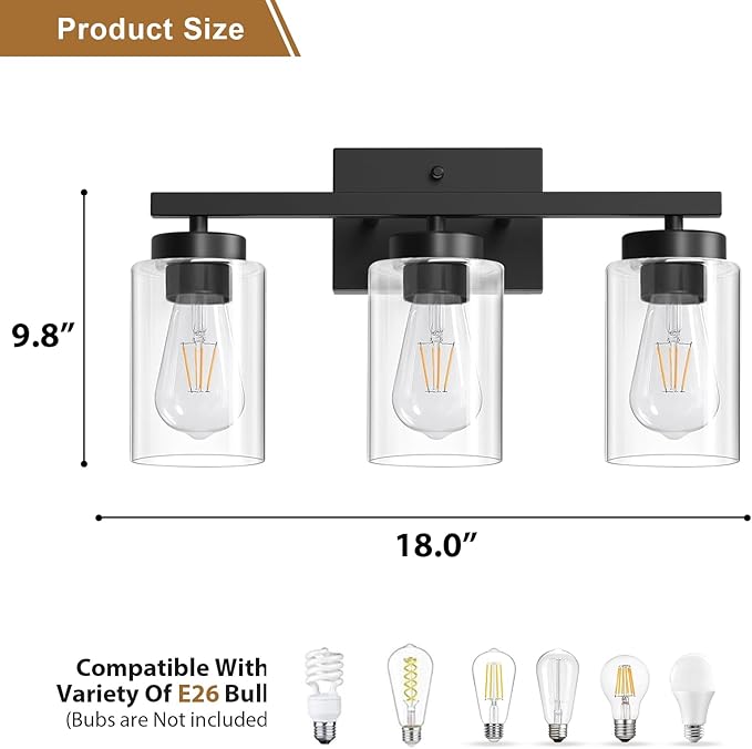 IZORRO Black Bathroom Vanity Light, 3-Light Vanity Lighting fixtures Over Mirror - Image 5