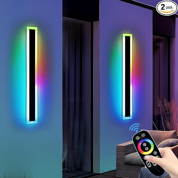 Widened 2 Pack Modern RGB Outdoor Wall Lights, 47.2inch 10 Colors Dimmable LED by Daoseolo