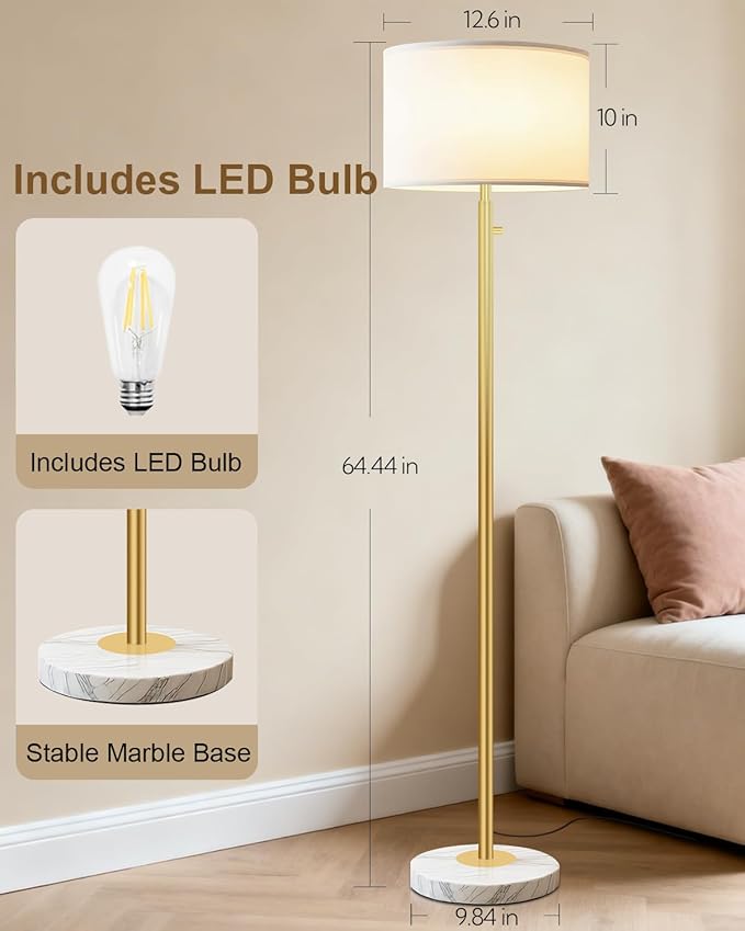 Gold Floor Lamps for Living Room–10W LED Bulb Included, Dimmable Floor Lamp - Image 2