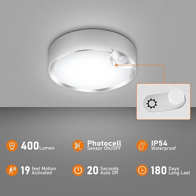 TOOWELL Motion Sensor Ceiling Light Battery Operated Indoor LED Ceiling Lights - Image 3