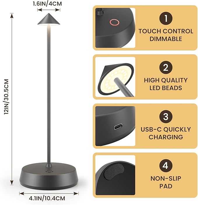 Cordless Table Lamp Rechargeable LED Battery Operated 6000mAh Touch Dimmable - Image 7