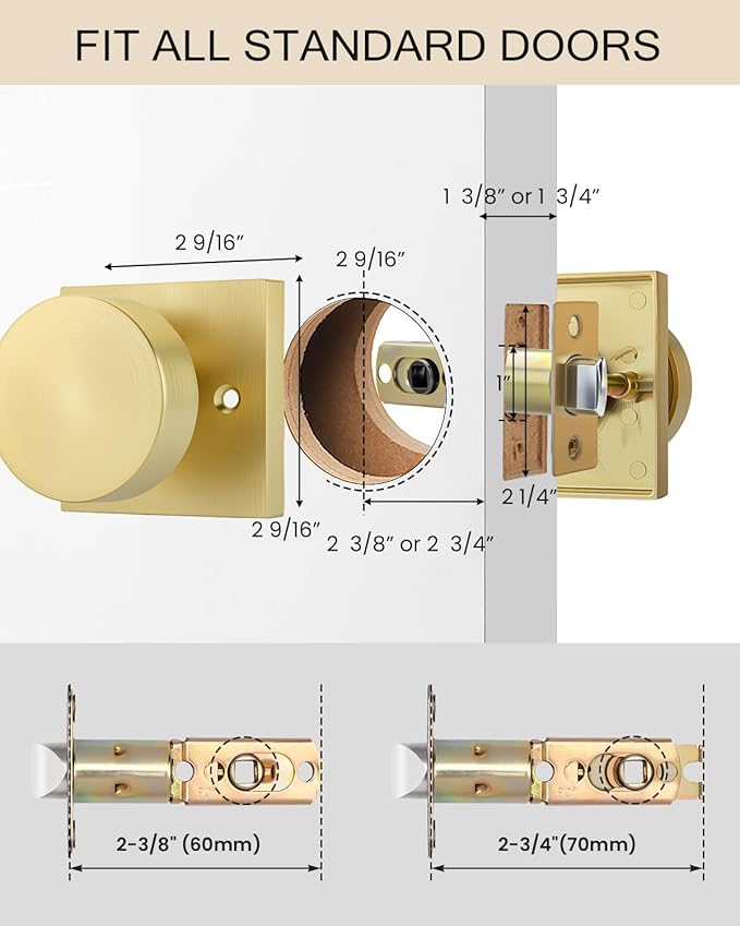 Haidms Gold Door Knobs Passage, Heavy Duty Square Brushed Gold Hall and Closet - Image 7