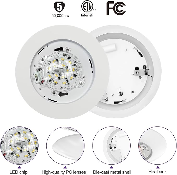 8-Pack 12 Inch Disk Lights, 2700K-5000K Adjustable, CRI 90+, Dimmable 10%-100% - Image 6