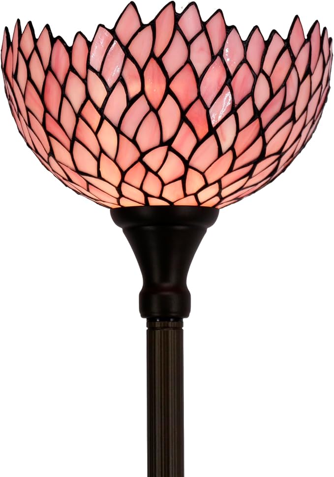 WERFACTORY Tiffany Floor Lamp Pink Stained Glass Wisteria Light 12X12X71 Inches by WERFACTORY