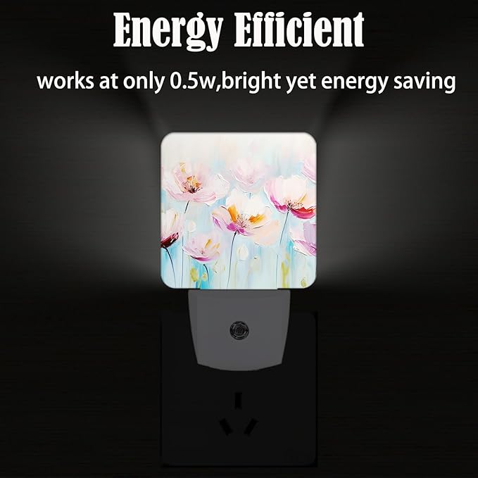 Oil Pink Flowers Night Light, Plug-in Night Lights - Image 4