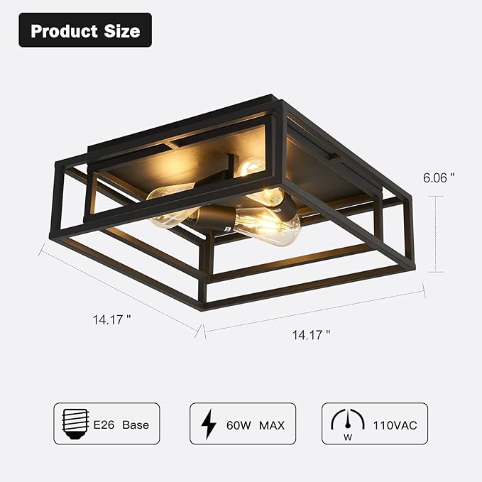 ZGLAOJT Black Flush Mount Ceiling Light Fixture，3-Light Industrial Metal Close - Image 2
