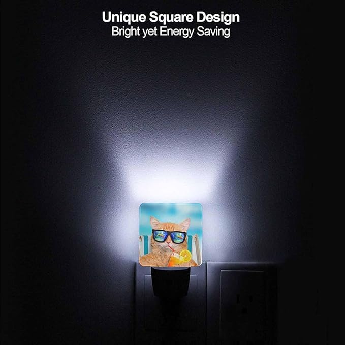 LED Night Light, Funny Cat Sunglasses Relaxing Vacation On Blue Sea LED Night - Image 5