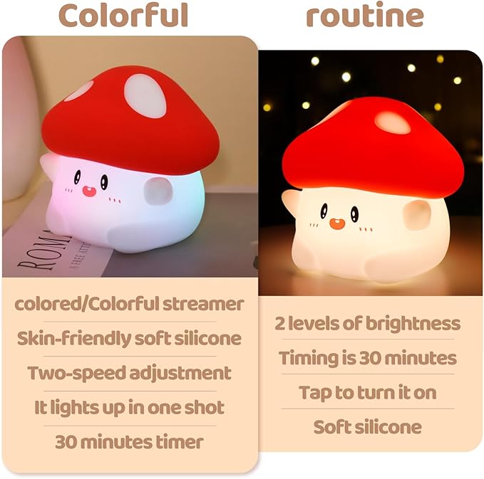Mushroom Night Light, Color Changing & 50-Hour Battery, Squishy Lamp - Image 2