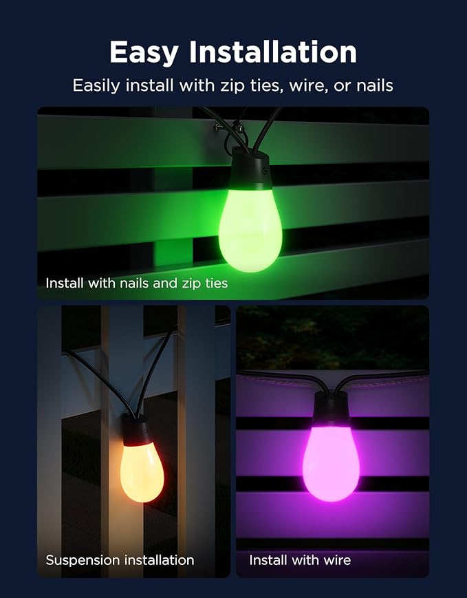 Govee S14 Bulb Outdoor String Lights 2, 144ft Smart RGBIC Warm White Patio - Image 7