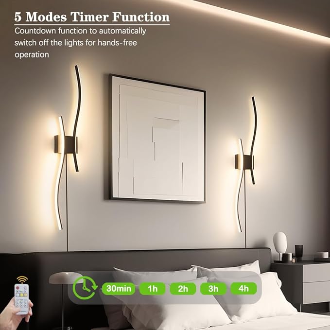 Modern Black Plug in Wall Sconces Set of 2 - Image 5