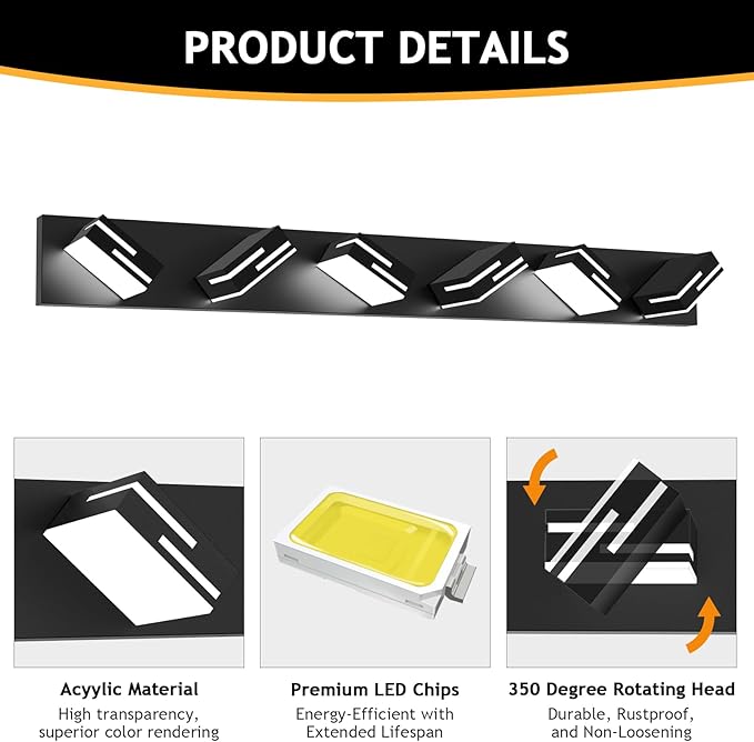 LED Modern Bathroom Vanity Light Fixtures 6-Light 5CCT Dimmable Matte Black - Image 4