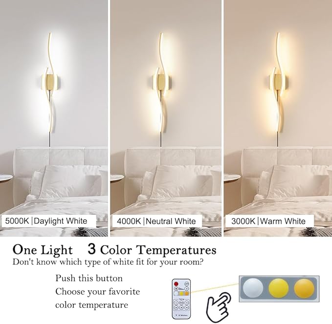 Modern Gold Plug in Wall Sconce Set of 2, Indoor Dimmable Light Fixture - Image 6