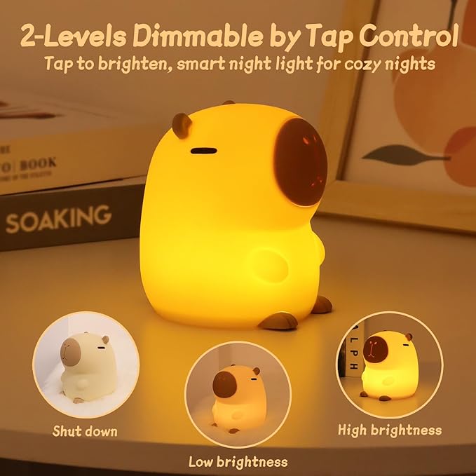 Capybara Night Light, 50-Hour Battery & Pat Control, Squishy Animal Lamp - Image 2