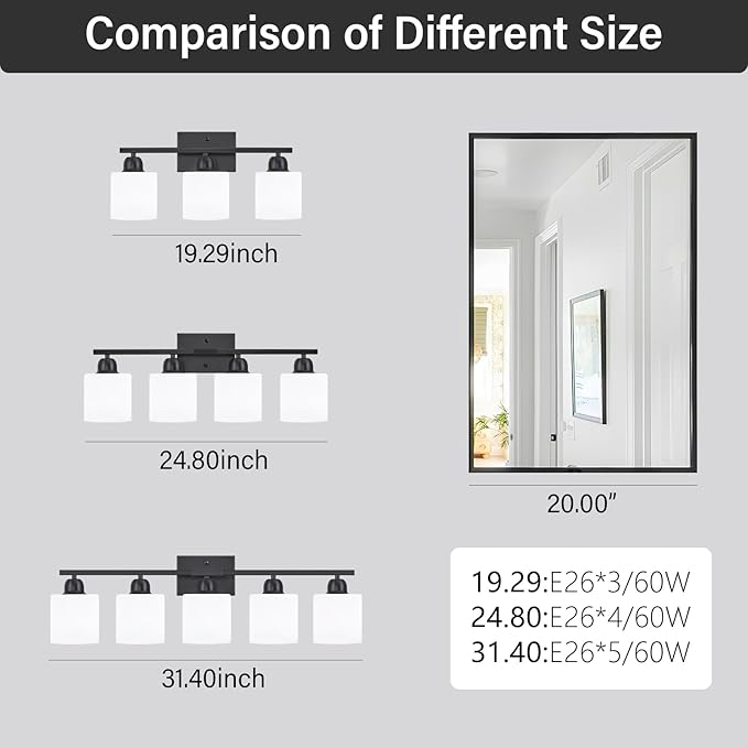 5-Light Black Bathroom Vanity Light, Modern Vanity Light Fixture - Image 5