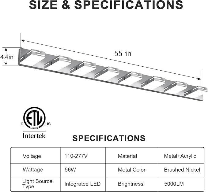 LED Modern Bathroom Vanity Light Fixtures, 8-Light 55-inch Dimmable Chrome - Image 3