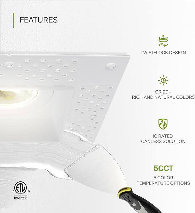 ASD Trimless 3 Inch LED Recessed Lighting, 12W 120V Commercial Square Downlight - Image 3