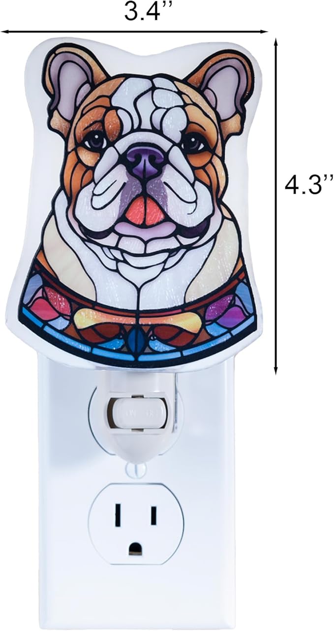 English Bulldog Dog Shaped Night Light – Stained Glass Styled Cutout Design – - Image 3