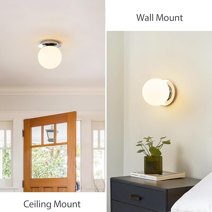 Modern Glass Globe Wall Sconce: Chrome Single Light - Image 2