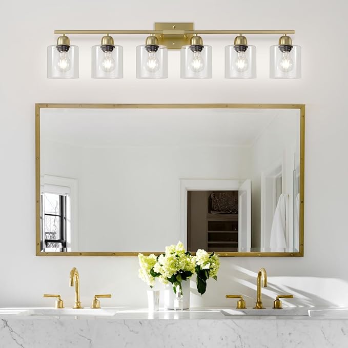 Modern Brushed Gold 6 Light Bathroom Light Fixtures, 38 inch Vanity Lights - Image 6