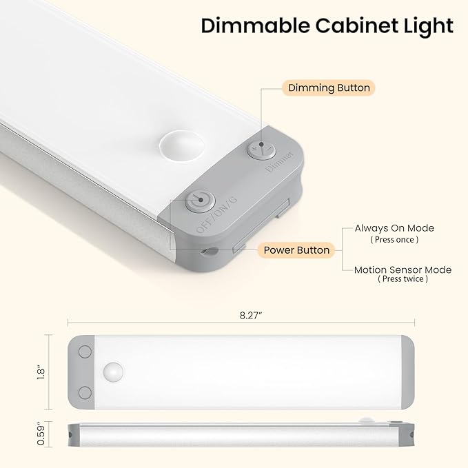 3-Pack Under Cabinet Lights, 8.3" 150LM Motion Sensor LED, USB-C 1500mAh - Image 6