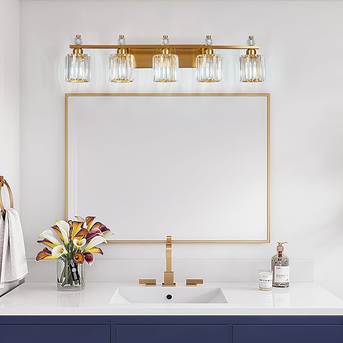 Bathroom Vanity Lights 5-Light Gold Modern Crystal Vanity Light Fixtures Over - Image 3