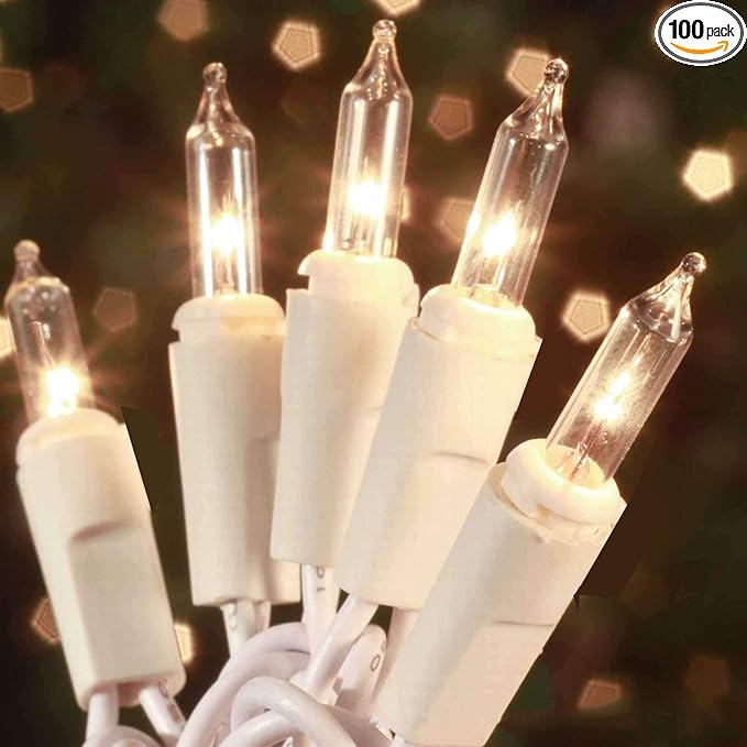 Christmas Lights 100 Count Mini Clear Lights 21ft White Wire Christmas Tree by HISHINY