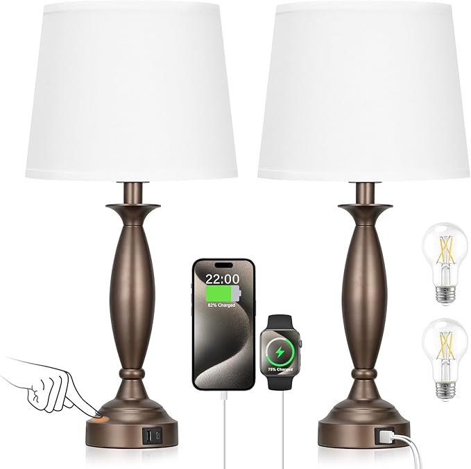 Seealle White Brown Lamps for Bedrooms Set of 2 - Image 7
