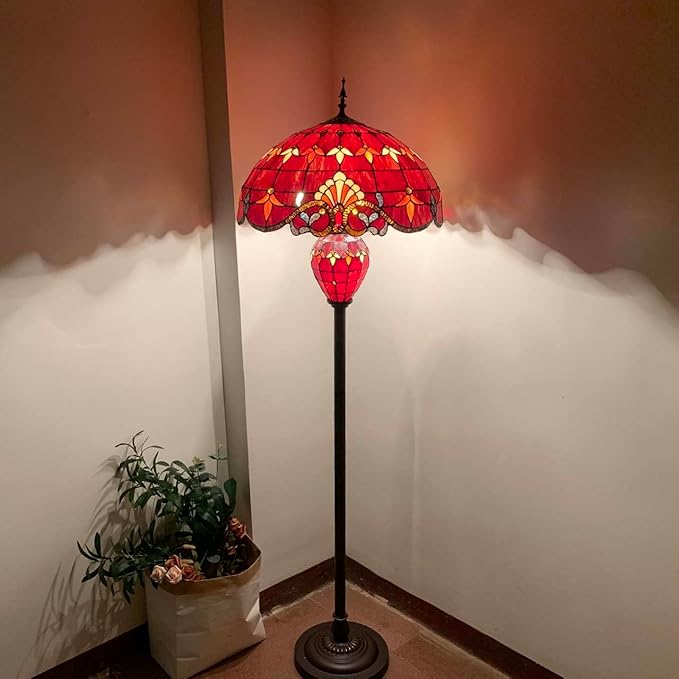 Bieye L10887 Baroque Tiffany Style Stained Glass Double Lit Floor Lamp - Image 2