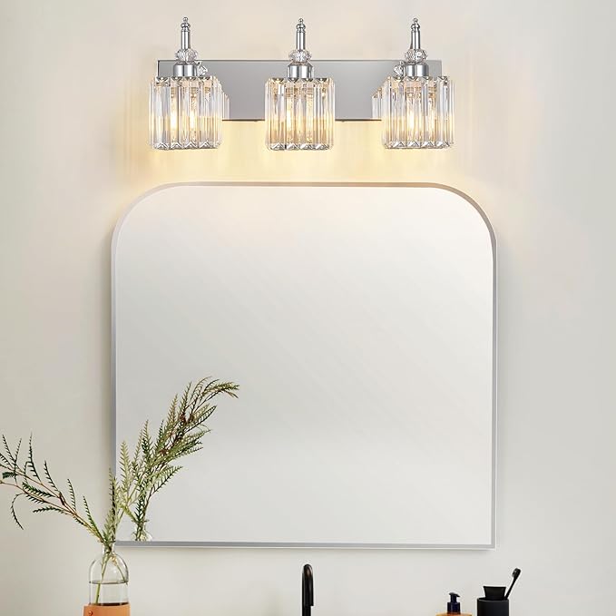 Modern Bathroom Vanity Light 3-Light Chrome Crystal Light Fixtures Over Mirror - Image 6