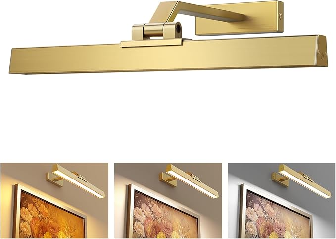 Picture Lights for Wall, Brushed Gold Battery Operated Picture Light 16in Art by Afyuol