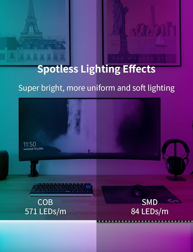 COB RGB LED Strip Lights, Bright 20ft RGB COB LED Lights - Image 3