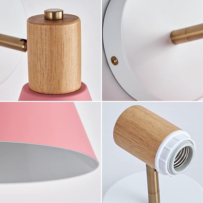 Plug in Wall Sconces Lighting Fixture Pack of 2, Wooden Adjustable Bedside Wall - Image 7