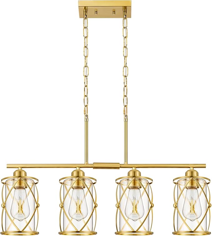 4-Light Kitchen Island Lighting, Modern Brushed Gold Dining Room Light Fixtures - Image 7