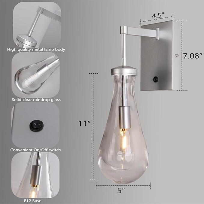 HuisMier Nickel Wall Sconces, Modern Raindrop Wall Sconce - Image 3