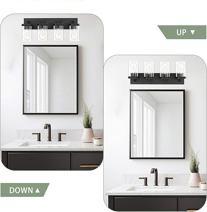 4-Light Bathroom Lighting Fixtures over Mirror, Matte Black Vanity Lights - Image 7