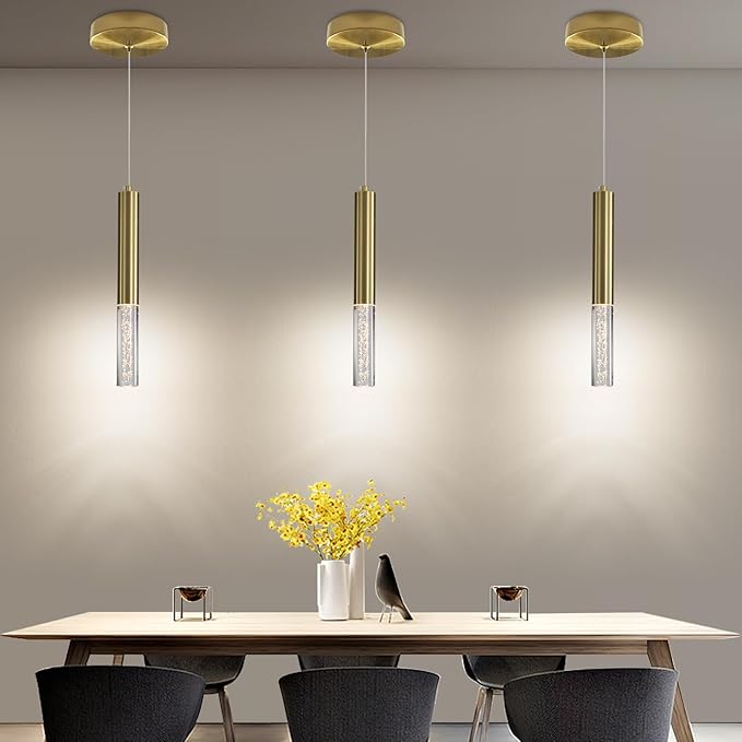 3 Pack Gold Linear LED Pendant Lights, Modern Minimalist Hanging Light Fixtures - Image 2