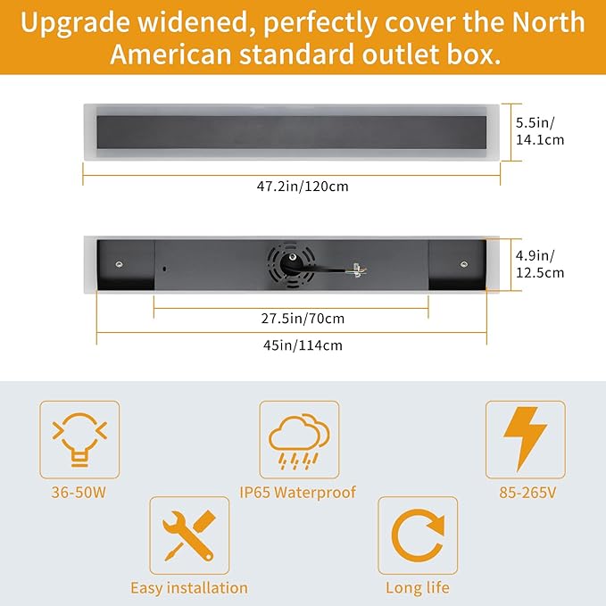 Upgrade Widened 2 Pack 47.2inch Modern Outdoor Wall Sconce, 3000K Warm White - Image 3