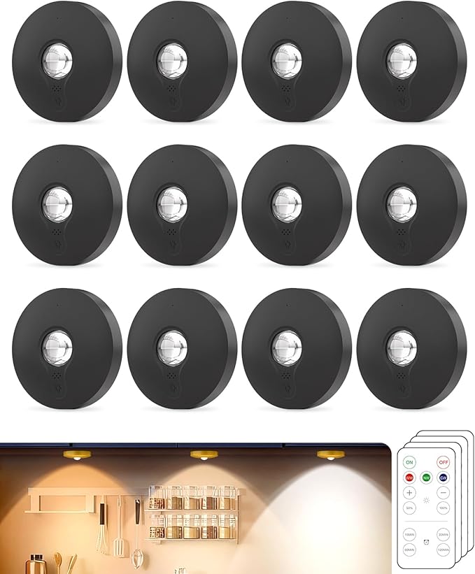 Rechargeable Puck Lights, 1500mAh Battery, Dimmer & Timer, Wireless Stick-On by Aokpsrt