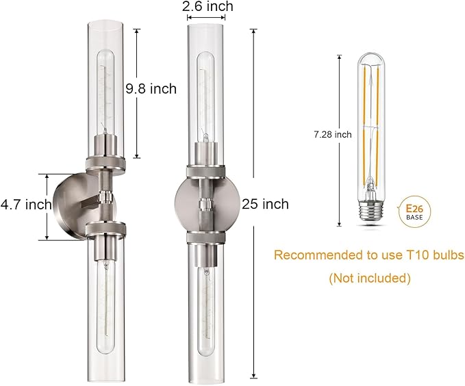 Vanity Lights for Bathroom, Knurled Texture 2-Light Brushed Nickel Wall Sconce - Image 5