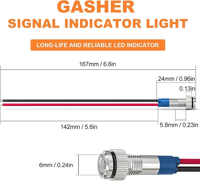 GASHER 5 PCS Energy Saving Indicator Light, LED Light 12V/24V/110V 20mA Panel - Image 3
