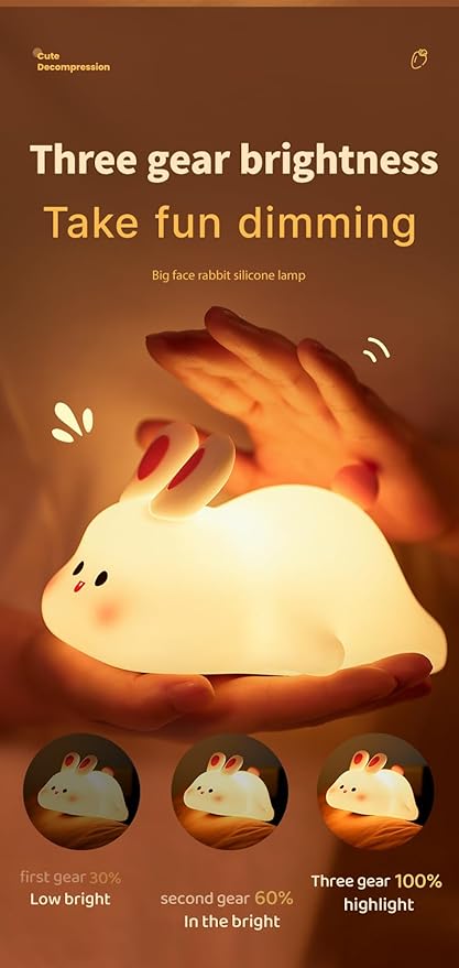 Bunny Night Light for Kids, Cute Rabbit Night Lamp, Soft Toddler Nightlight - Image 2
