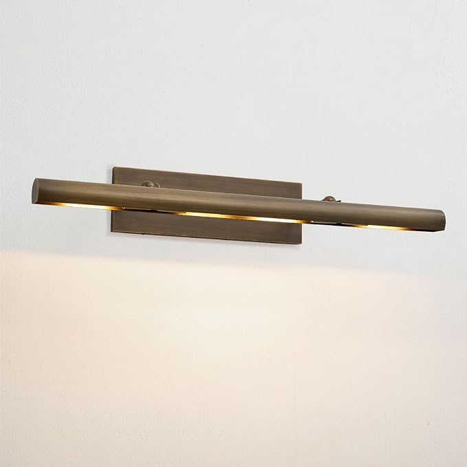 Hardwired Aged Brass Picture Light: 30" Long Rotatable Vintage Antique Gallery by HONIEGG