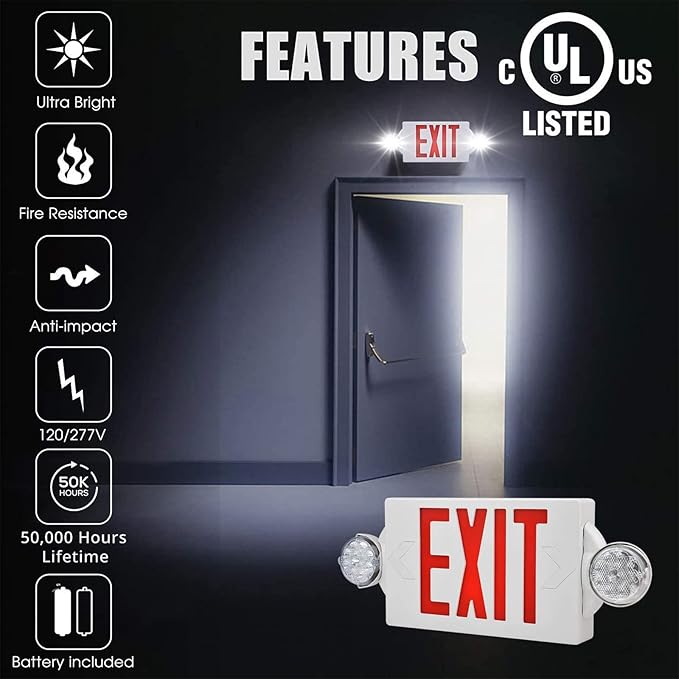 AKT LIGHTING Red Emergency Exit Light, Adjustable Two LED Head Exit Sign Light - Image 5