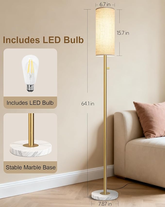 Gold Floor Lamp, Floor Lamps for Bedroom, Modern Standing Lamp - Image 2