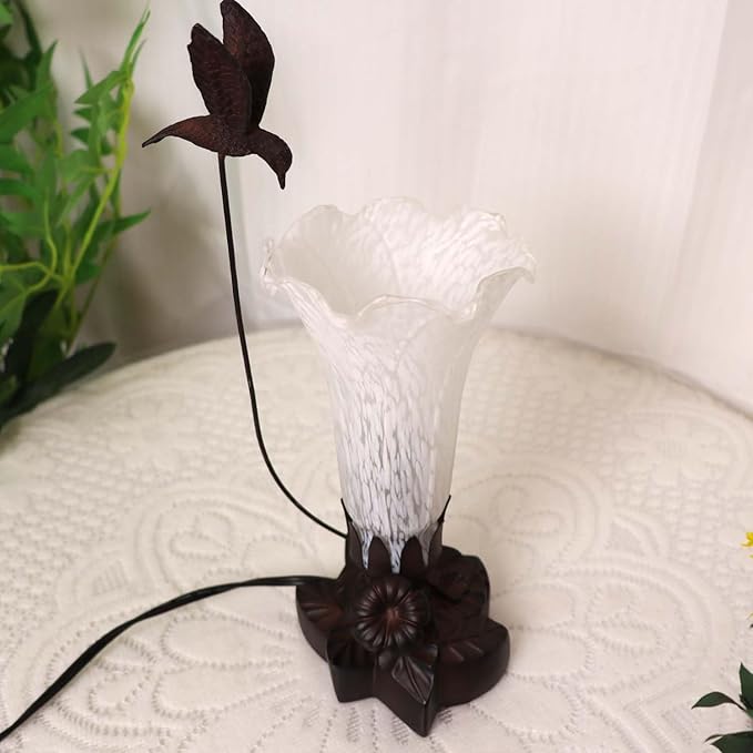Bieye LL10 Hummingbird Flying Over Lily Flower Blown Glass Table Lamp - Image 3