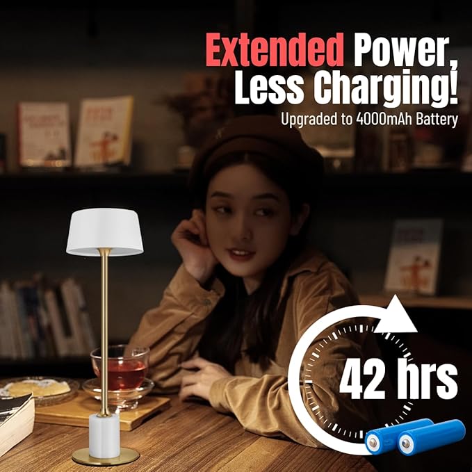 Cordless Table Lamp, Rechargeable and Battery Operated, Powered by 4000mAh - Image 3