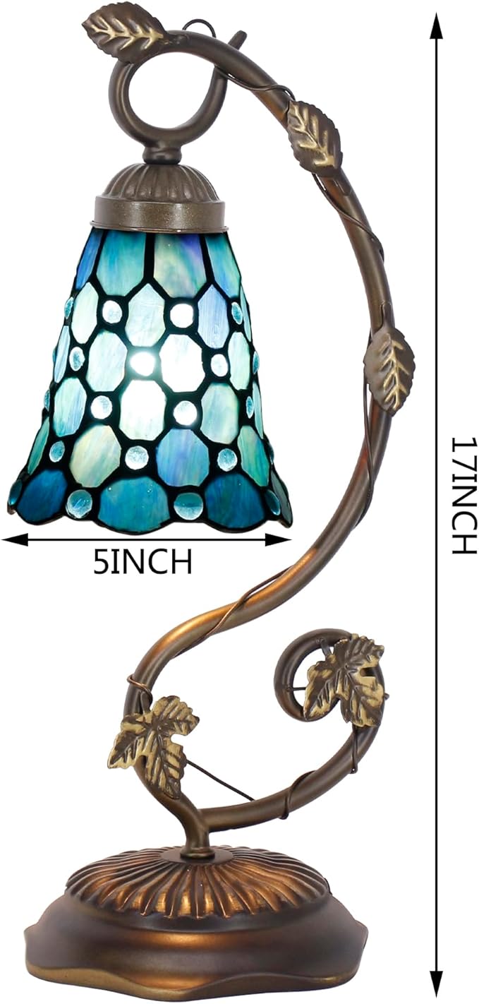 Tiffany Lamp Stained Glass Desk Reading Bedside Light, Metal Leaf Table Lamp - Image 7
